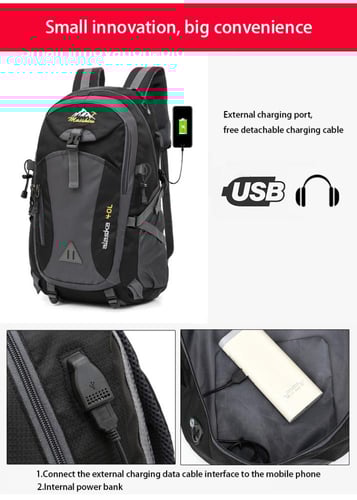 شنطة حقيبة ظهر للطلاب والتنقل لون أسود مع رمادي