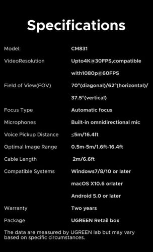 كاميرا ويب للكمبيوتر من يوجرين UGREEN 4K FHD Webca...