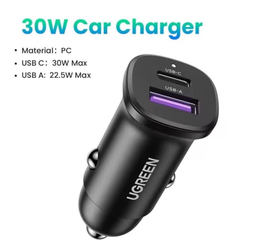 شاحن سيارة من UGREEN بمنفذين وقوة 30 واط