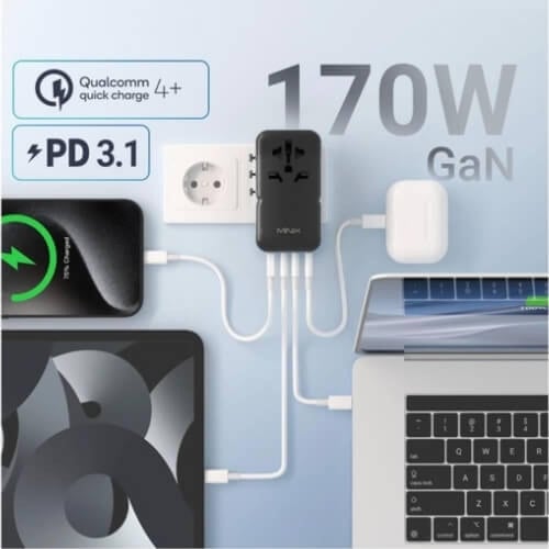 محول دولي فيش سفر عالمي MINIX (GaN) | قوة 170 واط،...