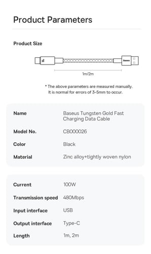 كيبل شحن سريع جدا 100 واط بمنفذ USB A إلى type c ل...