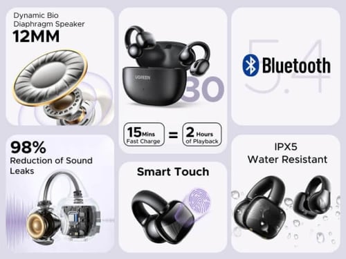سماعة أذن UGREEN إصدار HiTune S3 مفتوحة بمشبك تدوم...