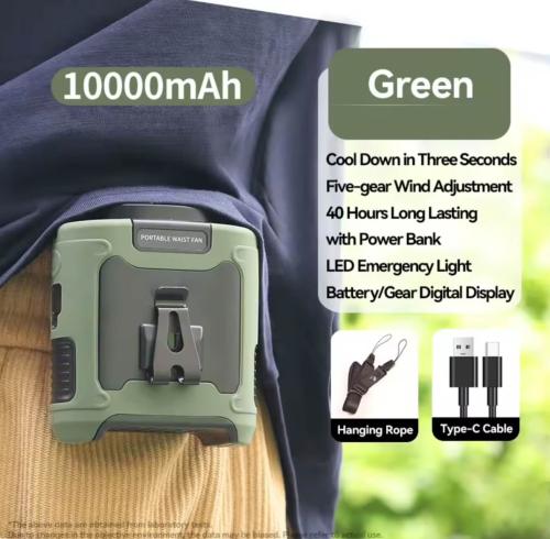 3 في 1 مروحة خصر محمولة، مع 3 درجات تبريد، تدوم ل2...