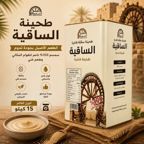 تنك 15 كيلو طحينة بيضاء ( الساقية )