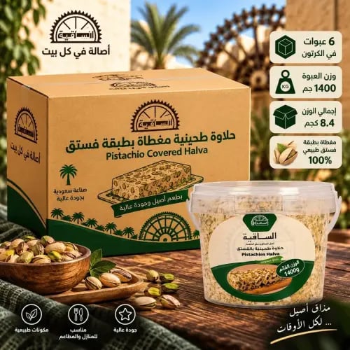 كرتونة حلاوة طحينية مغطاة بطبقة فستق بسعر الجملة 6...