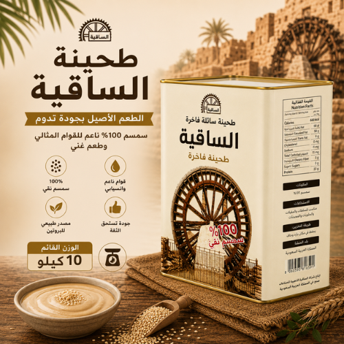 تنك 10 كيلو طحينة بيضاء ( الساقية )