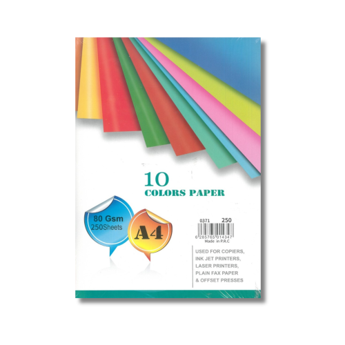 ورق تصوير / طباعة A4 ملون 10 الوان 250 ورقة 80 جرا...