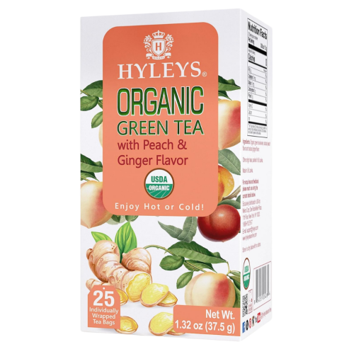 شاي اخضر عضوي بالخوخ والزنجبيل ( هيليز ) 25 كيس