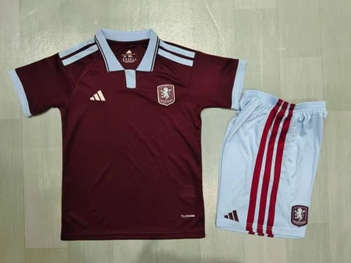 طقم تدريب أطفال أستون فيلا عنابي سماوي كم قصير 2026/27 – نسخة لاعبين