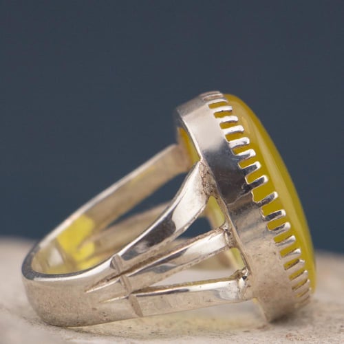خاتم عقيق أصفر - Men silver 925 ring - Agate