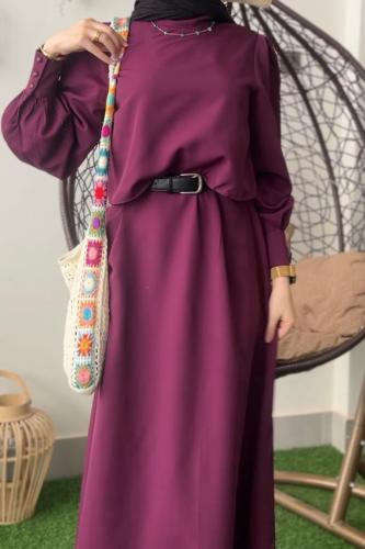 فستان موف غامق بأكمام فاخرة