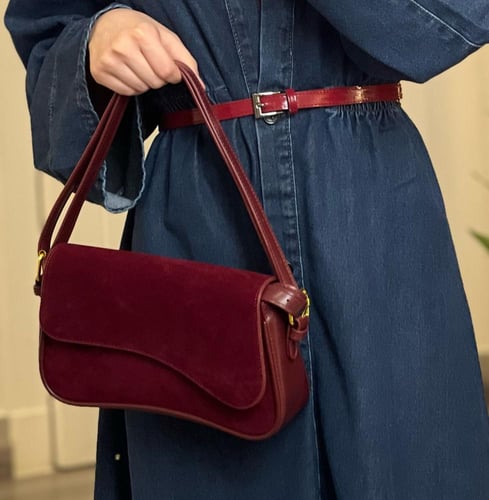 شنتة خمري مخمل وجلد