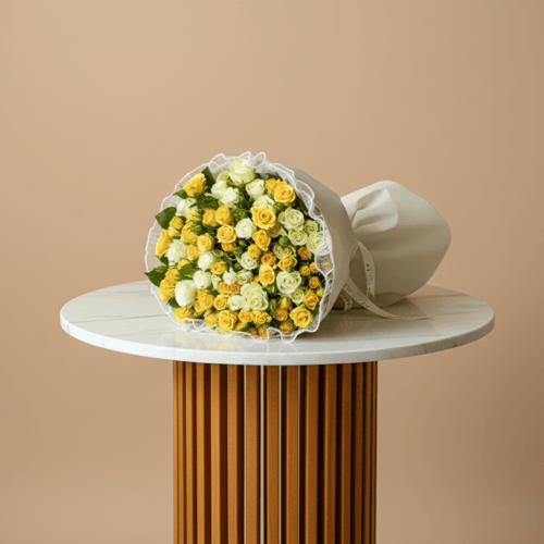 باقة بيبي جوري أصفر وأبيض