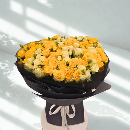 بوكيه ورد كبير بيبي روز ابيض و اصفر