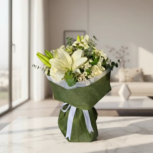 باقة الاقحوان والليليوم تغليف زيتي