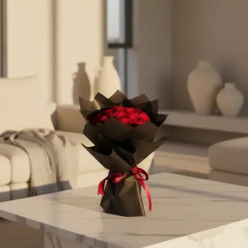 بوكيه ورد احمر بتغليف اسود رومانسي