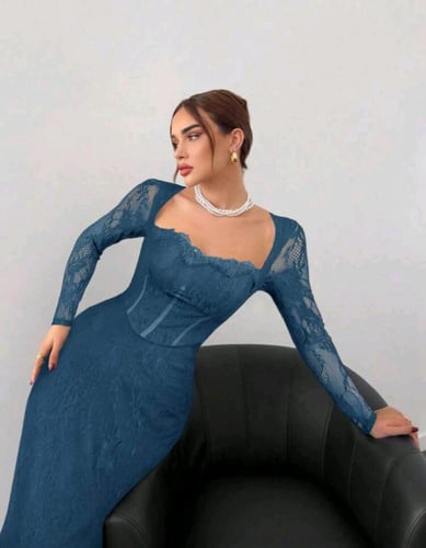 فستان أسود طويل صالح للحفلات Aloruh