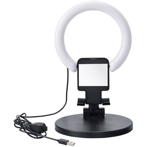 مراة A7 لوضع المكياج مع حلقة اضاءة دائرية - اسود