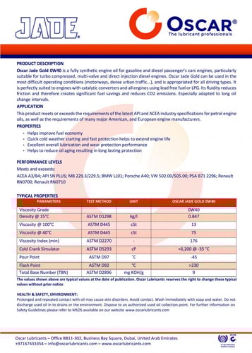 Oscar Jade Gold Plus SAE 0W40 1L