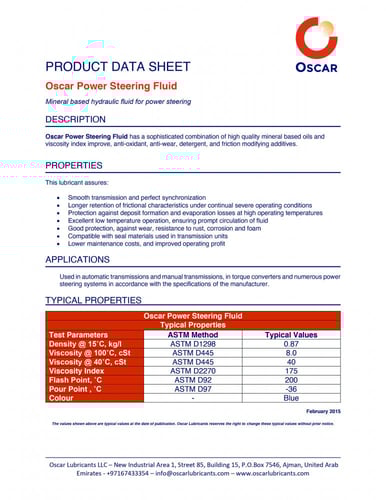 Oscar Power Steering Fluid 1L
