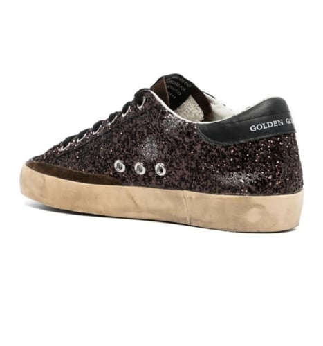 Golden Goose Super-Star in brown glitter with blac...