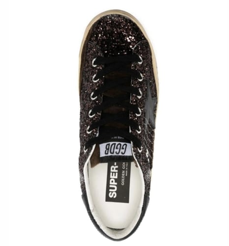 Golden Goose Super-Star in brown glitter with blac...