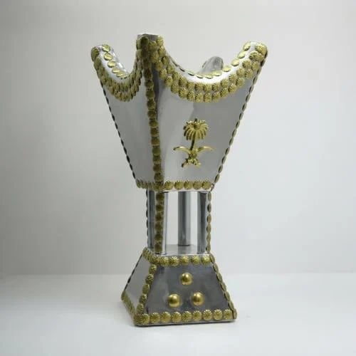 Silver incense holder with swords and palm tree, w...