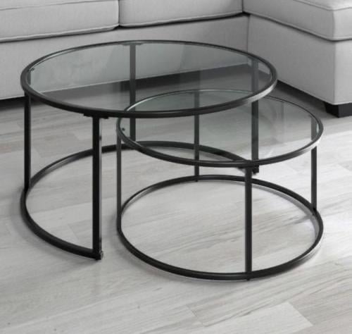 طقم طاولتين اسود بسطح زجاج