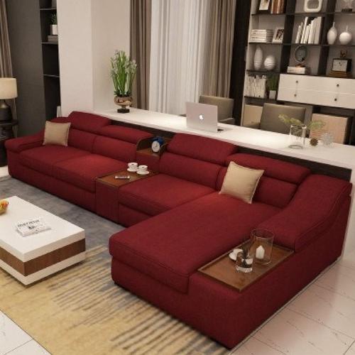 كنبة زاوية خشب سويدي و كتان - أحمر