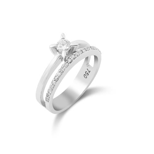 18K Diamond Solitaire Double Ring خاتم سوليتير ذهب...