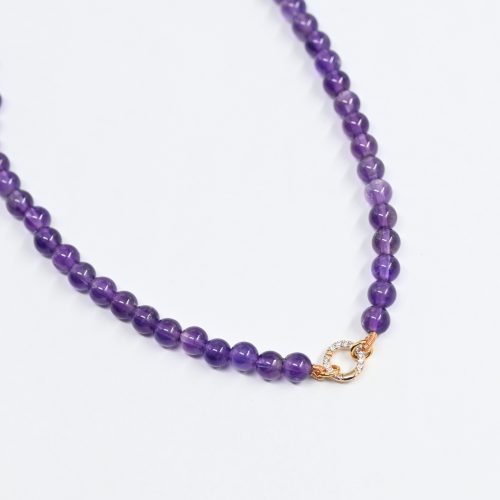 سلسال بحجر الاماتيست 18k-CHARM'D Amathyst Beaded N...