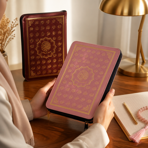 مصحف المدينة المنورة بغلاف جلد فاخر وسحاب - وسط