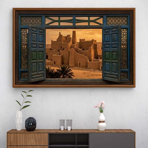 A fabric painting with traditional art design and a hollow frame