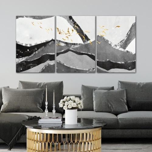 Three wooden panels with an abstract design