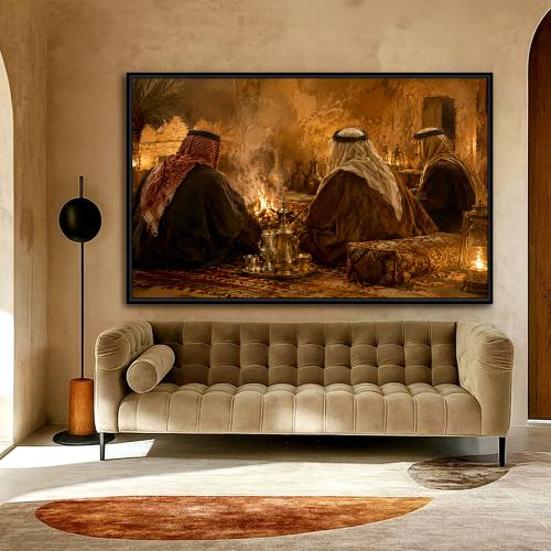 A fabric painting with traditional art design and a hollow frame