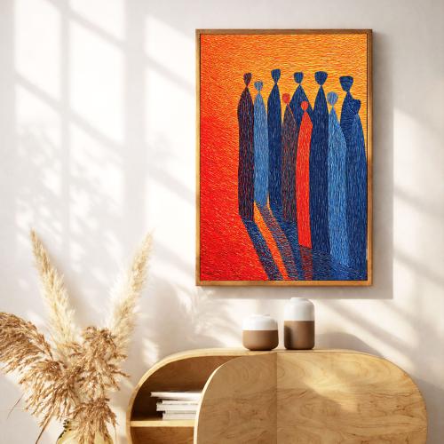 A canvas painting with abstract art design and a hollow frame