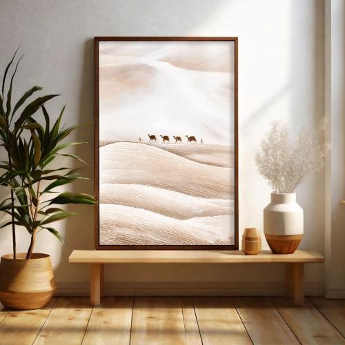 A fabric painting with traditional art design and a hollow frame