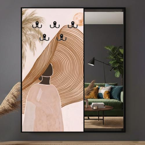 لوحة مرآة بتصميم فتاة بقبعة مودرن بسيط مع معلقة مل...