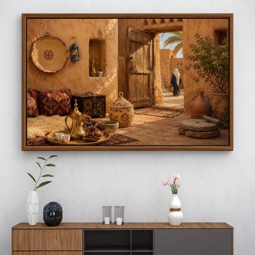 A fabric painting with traditional art design and a hollow frame