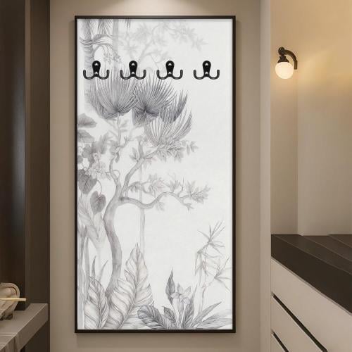 Canvas board for hanging clothes with gray plant i...