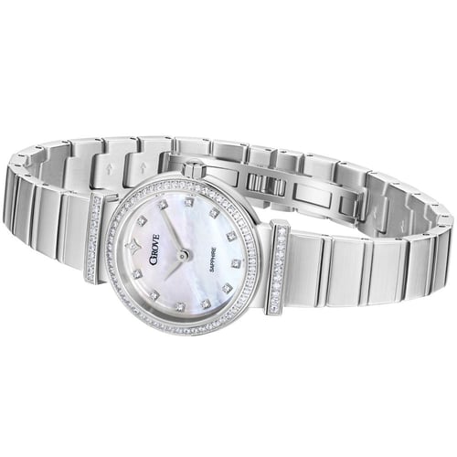 ساعة نسائية دائرية مرصّعة ستانلس ستيل فضي ميناء عر...