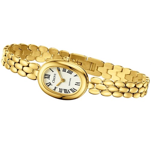 ساعة نسائية تصميم بيضاوي كلاسيكي ستانلس ستيل ذهبي...