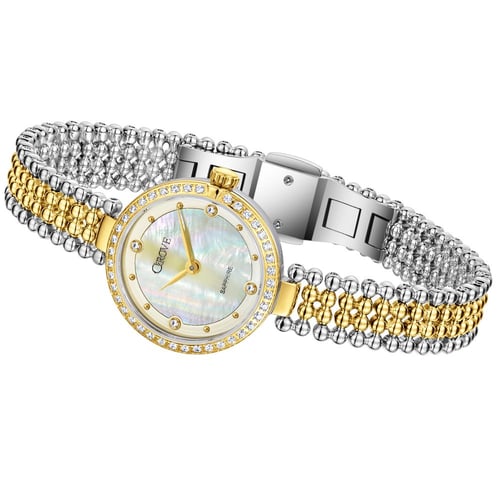 ساعة نسائية تصميم دائري فاخر ستانلس ستيل ثنائي الل...