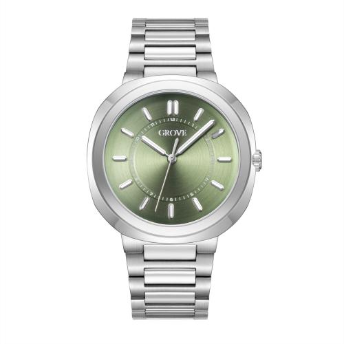 ساعة رجالية – فضي لامع بميناء أخضر – ستانلس ستيل –...