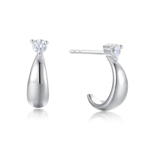 Women’s Earrings – Curved Teardrop with Round Ston...
