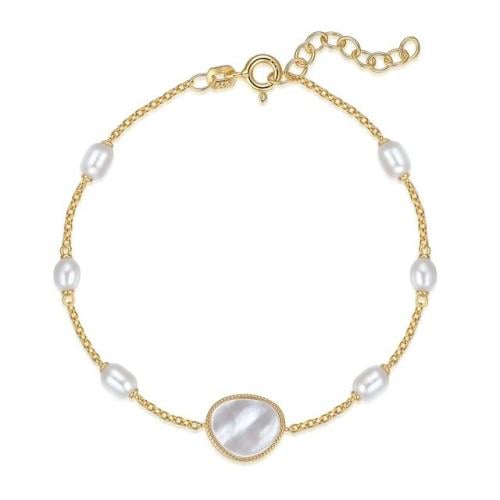 سوار نسائي عرق اللؤلؤ بيضاوي بإطار أنيق فضة 925 مط...