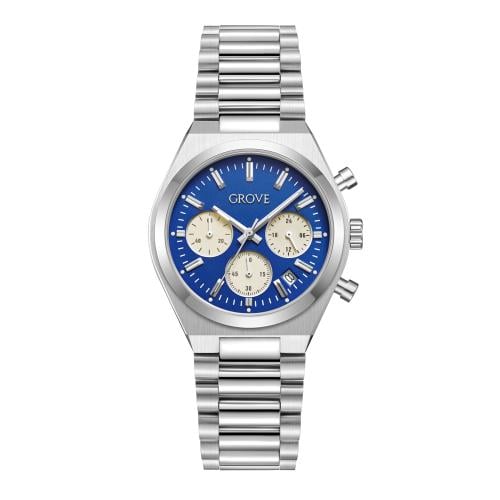 ساعة رجالية - هيكل فضي وميناء أزرق - ستانلس ستيل -...