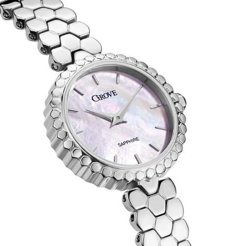 ساعة نسائية فضي بنقشة هندسية عصرية ستانلس ستيل مين...