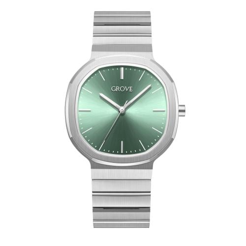 ساعة رجالية – فضي بميناء أخضر وسوار فضي – ستانلس س...