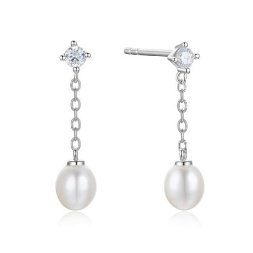 Women’s Earrings – Drop Pearls with Crystal Accent...
